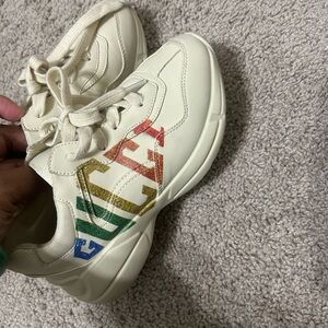 Gucci Cream Sneakers with Colorful Logo